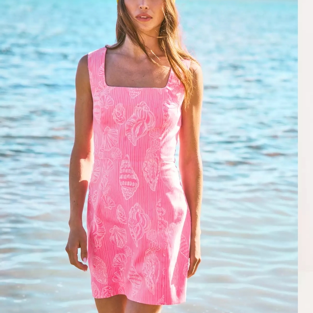 Pink Shell Print Swim Dress